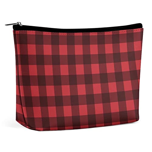 Make-up-Tasche, Gingham-Rot, Schwarz, wasserdichte Kosmetiktasche für Geldbörse, Kariertes Karomuster, Make-up-Tasche aus PU-Leder mit Reißverschluss, Reise-Kulturbeutel für Damen Make-up-Tasche, Gingham-Rot, Schwarz, wasserdichte Kosmetiktasche für Geldbörse, Kariertes Karomuster, Make-up-Tasche aus PU-Leder mit Reißverschluss, Reise-Kulturbeutel für Damen von FWJZDSP