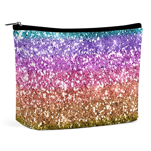Make-up-Tasche, Regenbogen-Flash-Textur, PU-Leder, wasserdichte Kosmetiktasche für Geldbörse/Make-up-Tasche/Kulturbeutel, 3D-Glitzer, glänzend, tragbare Reise-Make-up-Tasche für Frauen von FWJZDSP