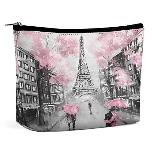 Make-up-Tasche, Romantisches Paris, Eiffelturm, wasserdichte Kosmetiktasche für Geldbörse, Make-up-Tasche aus PU-Leder mit Reißverschluss, Reise-Kulturbeutel für Frauen von FWJZDSP