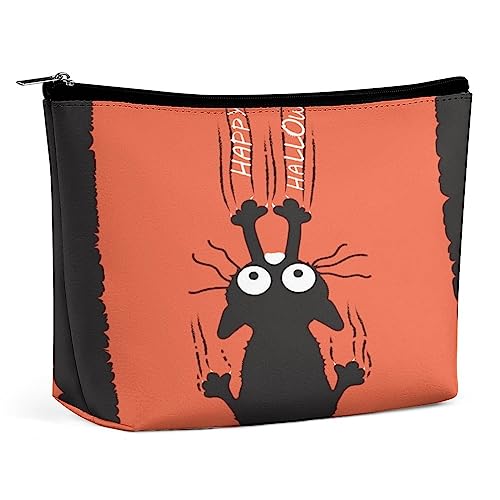 Make-up-Tasche, Schwarze Katzenkratzer, wasserdichte Kosmetiktasche für Geldbörse, freches Happy Halloween, Make-up-Tasche aus PU-Leder mit Reißverschluss, Reise-Kulturbeutel für Frauen von FWJZDSP