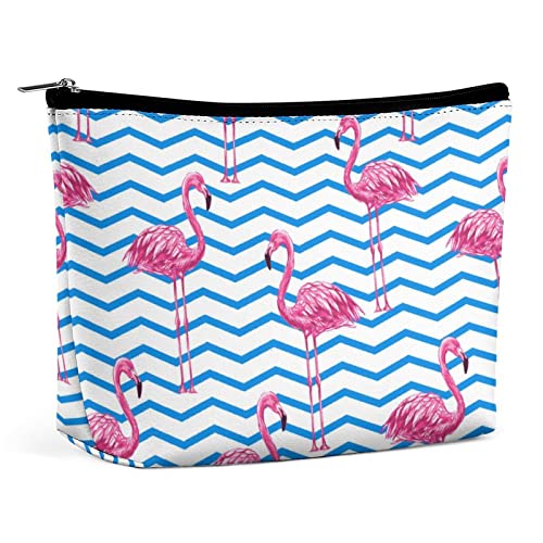 Make-up-Tasche, Sommer-Flamingo, wasserdichte Kosmetiktasche für Geldbörse, geometrische Textur, PU-Leder, Make-up-Tasche mit Reißverschluss, Reise-Kulturbeutel für Damen von FWJZDSP