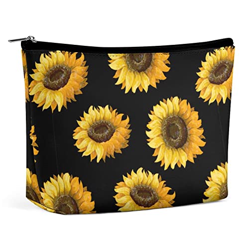 Make-up-Tasche, Sommer-Sonnenblumen, Vintage, wasserdichte Kosmetiktasche für Geldbörse, Blumen-Natur, PU-Leder, Make-up-Tasche mit Reißverschluss, Reise-Kulturtasche für Frauen von FWJZDSP