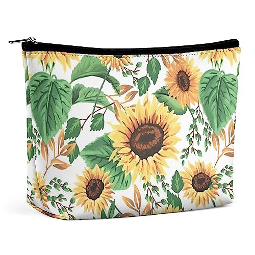 Make-up-Tasche, Sommer-Sonnenblumen, Vintage, wasserdichte Kosmetiktasche für Geldbörse, Frühlingsblumen, Retro-PU-Leder-Make-up-Tasche mit Reißverschluss, Reise-Kulturtasche für Frauen von FWJZDSP