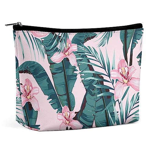 Make-up-Tasche, Tropische Sommerpalmenblätter, wasserdichte Kosmetiktasche für Geldbörse, Pflanze, Blumendschungel, PU-Leder, Make-up-Tasche mit Reißverschluss, Reise-Kulturtasche für Frauen von FWJZDSP