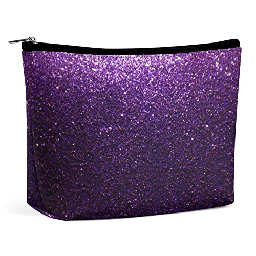 Make-up-Tasche, Weihnachts-Bling-Glitzer-Lila, PU-Leder, wasserdichte Kosmetiktasche für Geldbörse/Make-up-Tasche/Kulturbeutel, Weihnachten, glänzend, tragbare Reise-Make-up-Tasche für Frauen von FWJZDSP