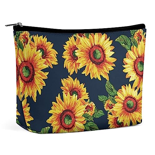 Make-up-Tasche, abstrakte, lebendige Sonnenblumen, PU-Leder, wasserdichte Kosmetiktasche für Geldbörse/Make-up-Tasche/Kulturbeutel, Vintage-Blumenmuster, tragbare Reise-Make-up-Tasche für Frauen von FWJZDSP