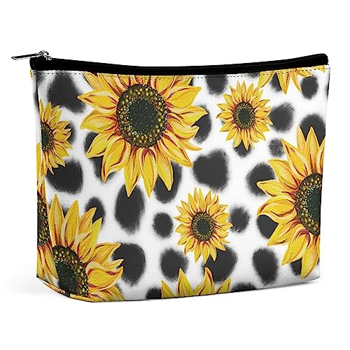 Make-up-Tasche, abstrakte Aquarell-Sonnenblumen, PU-Leder, wasserdichte Kosmetiktasche für Geldbörse/Make-up-Tasche/Kulturbeutel, Tierhaut, tragbare Reise-Make-up-Tasche für Frauen von FWJZDSP