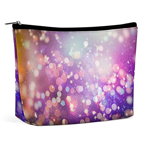 Make-up-Tasche, glitzernde Sterne, lila, PU-Leder, wasserdichte Kosmetiktasche für Geldbörse/Make-up-Tasche/Kulturbeutel, tragbare Reise-Make-up-Tasche für Frauen von FWJZDSP