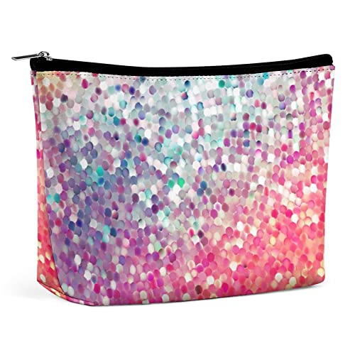 Make-up-Tasche, leuchtender Regenbogen, einzigartige, wasserdichte Kosmetiktasche für Geldbörse, buntes, glitzerndes Design, Make-up-Tasche aus PU-Leder mit Reißverschluss, Reise-Kulturtasche für Fr von FWJZDSP