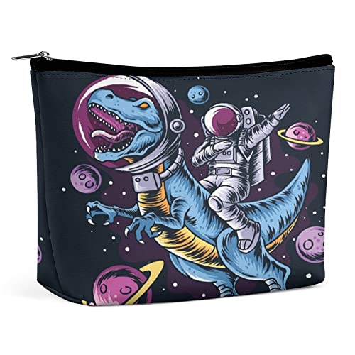 Make-up-Tasche, lustiger Dinosaurier-Astronaut, PU-Leder, wasserdichte Kosmetiktasche für Geldbörse/Make-up-Tasche/Kulturbeutel, tragbare Reise-Make-up-Tasche für Frauen von FWJZDSP