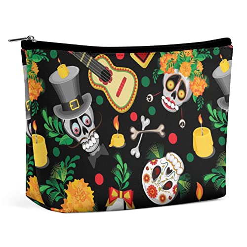 Make-up-Tasche, mexikanischer Zuckerschädel, PU-Leder, wasserdichte Kosmetiktasche für Geldbörse/Make-up-Tasche/Kulturbeutel, tragbare Reise-Make-up-Tasche für Frauen Make-up-Tasche, mexikanischer Zuckerschädel, PU-Leder, wasserdichte Kosmetiktasche für Geldbörse/Make-up-Tasche/Kulturbeutel, tragbare Reise-Make-up-Tasche für Frauen von FWJZDSP