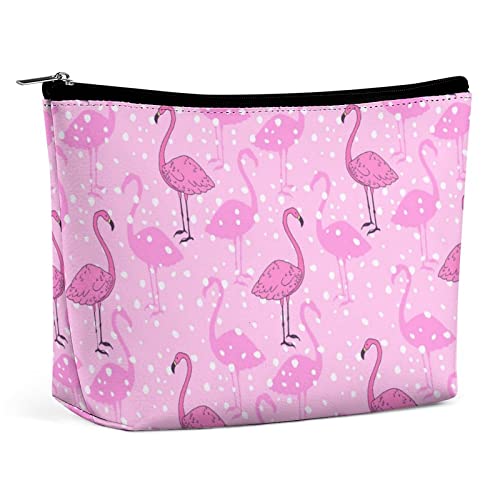 Make-up-Tasche, rosa Flamingo-Vogel, PU-Leder, wasserdichte Kosmetiktasche für Geldbörse/Make-up-Tasche/Kulturbeutel, schöne Tier-tragbare Reise-Make-up-Tasche für Frauen von FWJZDSP