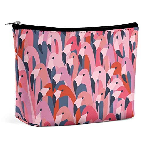 Make-up-Tasche, rosa Flamingos, Gekritzel, PU-Leder, wasserdichte Kosmetiktasche für Geldbörse/Make-up-Tasche/Kulturbeutel, tragbare Sommer-Reise-Make-up-Tasche für Frauen von FWJZDSP