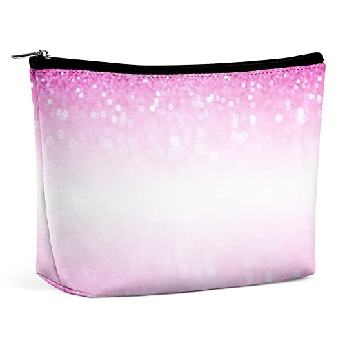 Make-up-Tasche, rosa-weiß blinkendes PU-Leder, wasserdichte Kosmetiktasche für Geldbörse/Make-up-Tasche/Kulturbeutel, glänzende tragbare Reise-Make-up-Tasche für Frauen von FWJZDSP