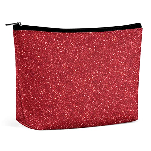 Make-up-Tasche, rot, glitzernd, abstrakt, glitzernd, wasserdichte Kosmetiktasche für Geldbörse, 3D-glänzendes PU-Leder, Make-up-Tasche mit Reißverschluss, Reise-Kulturtasche für Frauen von FWJZDSP