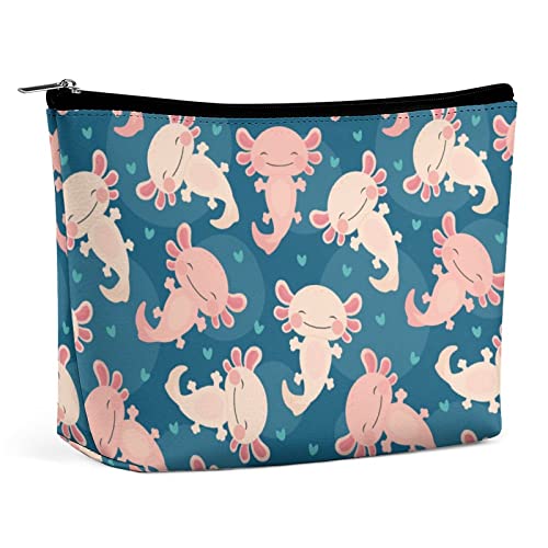 Make-up-Tasche Axolotl Kawaii, wasserdichte Kosmetiktasche für Geldbörse, Make-up-Tasche aus PU-Leder mit Reißverschluss, Reise-Kulturbeutel für Frauen von FWJZDSP