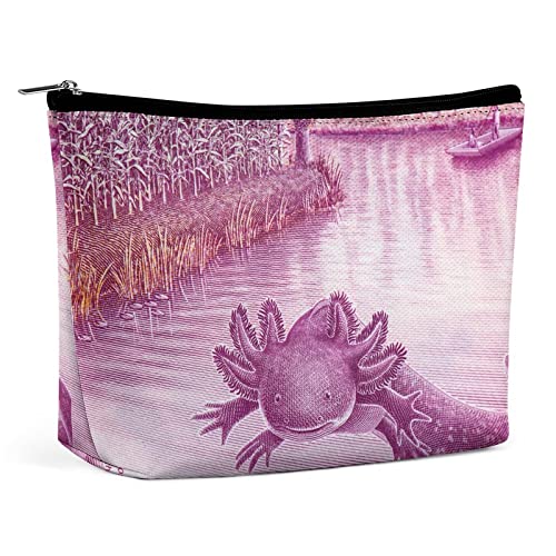 Make-up-Tasche Axolotl wasserdichte Kosmetiktasche für Geldbörse Riparian and Lake PU-Leder-Make-up-Tasche mit Reißverschluss, Reise-Kulturbeutel für Frauen von FWJZDSP