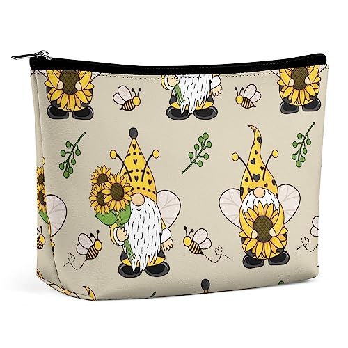 Make-up-Tasche mit Sonnenblumen-Zwergen-Bienen-Motiv, niedliche Cartoon-Reise-Make-up-Tasche, Make-up-Tasche aus PU-Leder, Kosmetiktasche für Geldbörse, tragbare Kulturtasche, Make-up-Taschen für de von FWJZDSP