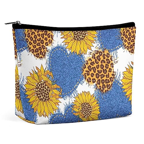 Make-up-Tasche mit Sonnenblumen- und Herzmotiv, Leopardenmuster, Reise-Make-up-Tasche, Make-up-Tasche aus PU-Leder, Kosmetiktasche für Geldbörse, tragbare Kulturtasche, Make-up-Taschen für den Innen von FWJZDSP