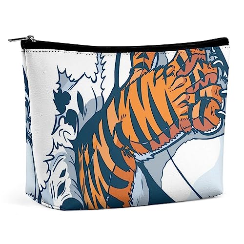 Make-up-Tasche mit Tiger-Maskottchen-Pfote, Cartoon-Art-Rugby-Reise-Make-up-Tasche, Make-up-Tasche aus PU-Leder, Kosmetiktasche für Geldbörse, tragbare Kulturtasche, Make-up-Taschen für den Innenber von FWJZDSP