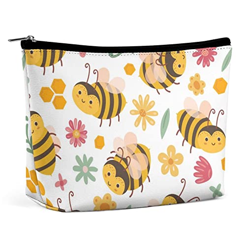 Make-up-Tasche mit niedlichen Bienen und Blumen, Cartoon-Motiv, für Frühling und Sommer, Reise-Make-up-Tasche, Make-up-Tasche aus PU-Leder, Kosmetiktasche für Geldbörse, tragbare Kulturtasche, Make- von FWJZDSP