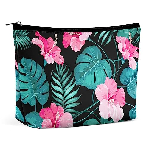 Make-up-Tasche mit tropischen Blumen im Sommer, Dschungelpalmen, Reise-Make-up-Tasche, Make-up-Tasche aus PU-Leder, Kosmetiktasche für Geldbörse, tragbare Kulturtasche, Make-up-Taschen für den Innen von FWJZDSP