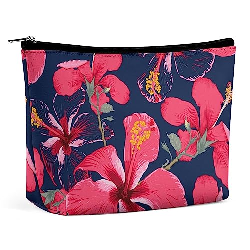 Make-up-Tasche mit tropischen Sommerblumen, roter Hibiskus, Reise-Make-up-Tasche, Make-up-Tasche aus PU-Leder, Kosmetiktasche für Geldbörse, tragbare Kulturtasche, Make-up-Taschen für den Innenberei von FWJZDSP