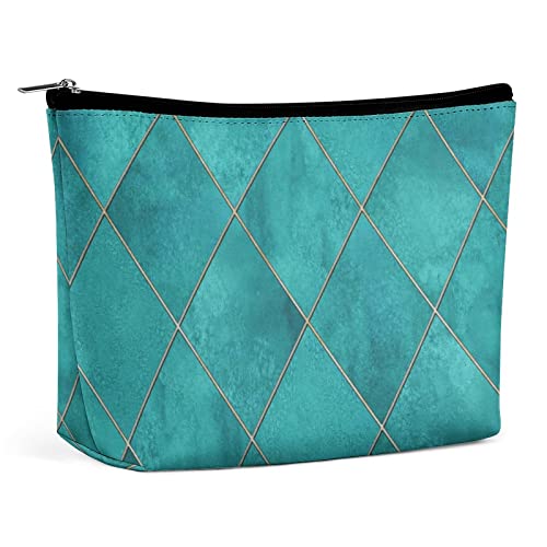 Marmor-Rhombus-Make-up-Tasche in Schwarz-Grün, Reise-Make-up-Tasche, Make-up-Tasche aus PU-Leder, Kosmetiktasche für Geldbörse, tragbare Kulturtasche, Make-up-Taschen für den Innenbereich für Frauen von FWJZDSP