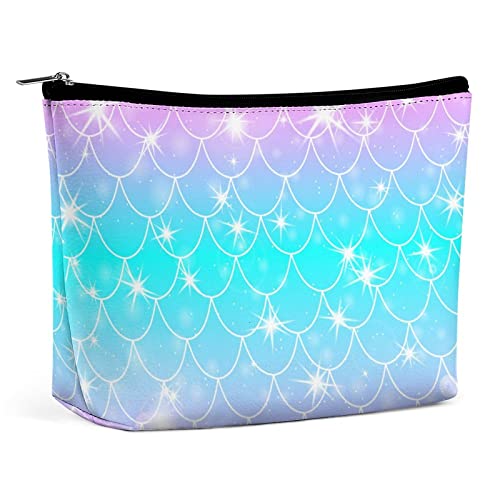 Meerjungfrau-Aquarell-Regenbogen-Make-up-Tasche, Fisch-Squama-Reise-Make-up-Tasche, PU-Leder-Make-up-Tasche, Kosmetiktasche für Geldbörse, tragbare Kulturtasche, Indoor-Make-up-Taschen für Frauen von FWJZDSP