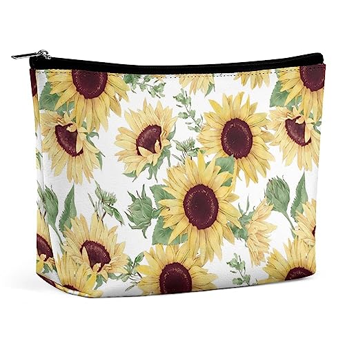 Natürliche Frühlings-Sonnenblumen-Make-up-Tasche, Vintage-Blumen-Reise-Make-up-Tasche, PU-Leder-Make-up-Tasche, Kosmetiktasche für Geldbörse, tragbare Kulturtasche, Indoor-Make-up-Taschen für Frauen von FWJZDSP