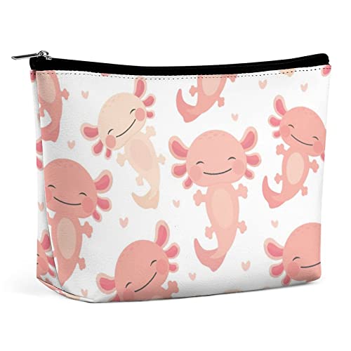 Niedliche Kawaii-Axolotl-Make-up-Tasche, Amphibien-Reise-Make-up-Tasche, Make-up-Tasche aus PU-Leder, Kosmetiktasche für Geldbörse, tragbare Kulturtasche, Make-up-Taschen für den Innenbereich für Fr von FWJZDSP