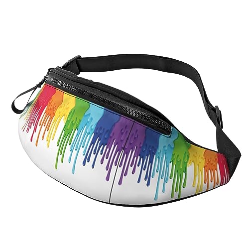 Regenbogenfarbene Farbe mit auslaufender, bespritzter Bauchtasche, verstellbare Hüfttasche, Umhängetasche, Reise-Fanny-Pack für Damen und Herren von FWJZDSP