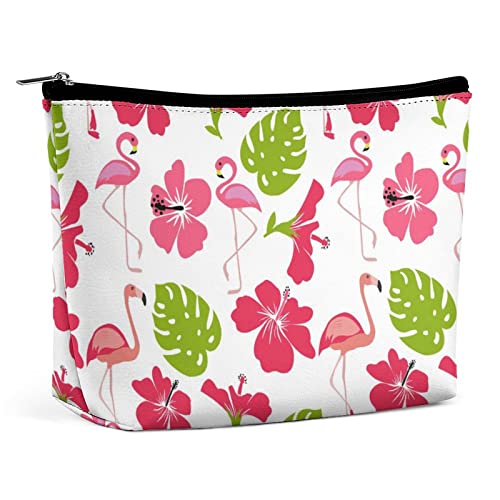 Sommer-Flamingo-Make-up-Tasche, Palmenblatt-Reise-Make-up-Tasche, Make-up-Tasche aus PU-Leder, Kosmetiktasche für Geldbörse, tragbare Kulturtasche, Make-up-Taschen für den Innenbereich für Frauen von FWJZDSP