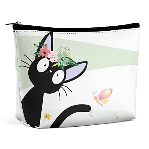 Sommer-Schwarze Katze, einzigartige Make-up-Tasche, Cartoon-Reise-Make-up-Tasche, PU-Leder-Make-up-Tasche, Kosmetiktasche für Geldbörse, tragbare Kulturtasche, Indoor-Make-up-Taschen für Frauen von FWJZDSP