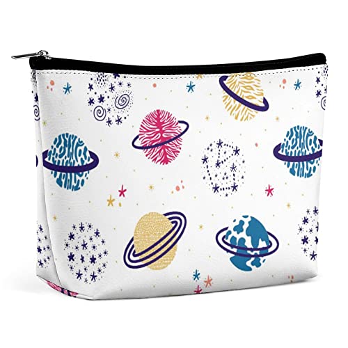Space Planet Stars Make-up-Tasche, Universum, Bunte Reise-Make-up-Tasche, PU-Leder-Make-up-Tasche, Kosmetiktasche für Geldbörse, tragbare Kulturtasche, Indoor-Make-up-Taschen für Frauen von FWJZDSP