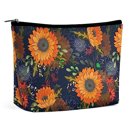 Vintage-Sonnenblumen-Frühlings-Make-up-Tasche, Bunte, lebendige Blumen-Reise-Make-up-Tasche, PU-Leder-Make-up-Tasche, Kosmetiktasche für Geldbörse, tragbare Kulturtasche, Indoor-Make-up-Taschen für von FWJZDSP