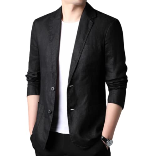 Anzüge & Sakkos für Herren,Herren 2 Knopf Anzug Entspannte Passform Sport Blazer Mantel Stilvolle Baumwolle Leinen Leicht Jacke Schwarz Elegant Locker Geschnitten Blazer Geeignet für Party Date Prom von FWSHANGMAO