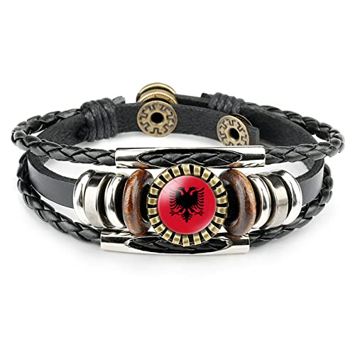 Armbänder Für Herren,Albanien Flagge Zeit Stein Armband Geschichtet Geflochtenes Leder Armband Fußball Liebhaber Flaggenmuster Armband World Cup Schmuck Charm Schmuck Für Frauen Männer Geschenk von FWSHANGMAO