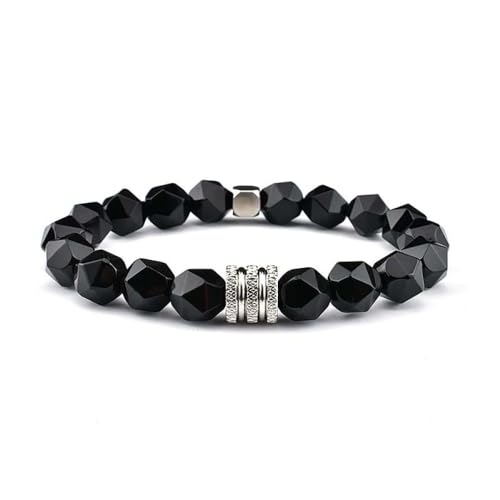 FWSHANGMAO 10 Mm Perlen-Geburtstagsgeschenke Für Männer,Diamant-Facetten-Natürliches Obsidian Armband,Chakra-Armbänder Für Frauen Und Männer,Stretch-Perlenarmband von FWSHANGMAO