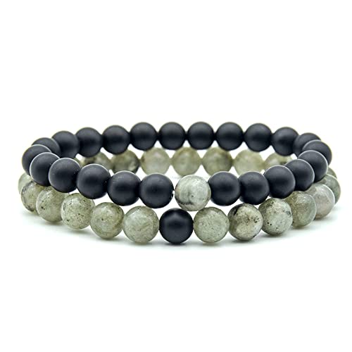 FWSHANGMAO 2 Stück Perlen-Armbänder Für Herren,Glitzerstein-Armbänder,8 Mm Naturstein Perlen Armband,Ätherisches Öl,Diffusor-Armband Für Männer Und Frauen,Stretch-Perlen-Armband-Set von FWSHANGMAO