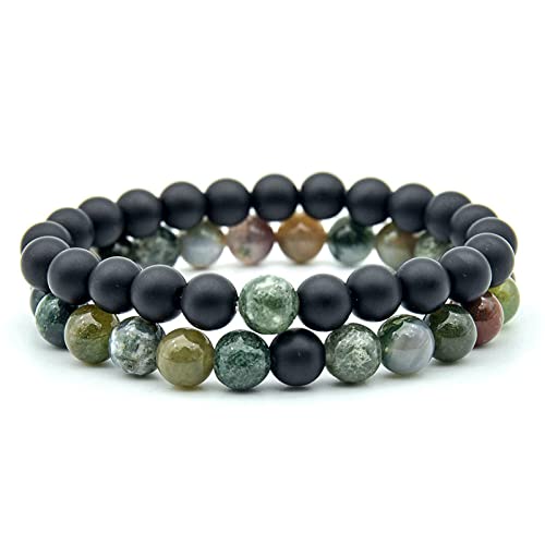 FWSHANGMAO 2 Stück Perlen-Armbänder Für Herren,Indische Achat-Armbänder,8 Mm Naturstein Perlen Armband,Ätherisches Öl,Diffusor-Armband Für Männer Und Frauen,Stretch-Perlenarmband-Set von FWSHANGMAO