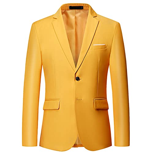 FWSHANGMAO Anzüge & Sakkos für Herren,2-Knopf-Blazer Formelle Business-Anzug-Jacken Gelb Regular Fit Blazer Eleganter Freizeitmantel Stilvoll Geeignet für Party Prom Date Hochzeit Smoking, XXL von FWSHANGMAO