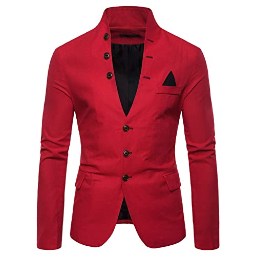 FWSHANGMAO Anzüge & Sakkos für Herren,Lässiger Herren Blazer Mit 3 Knöpfen Rot Slim Fit Stehkragen Jacke Elegant Formelle Business Anzugjacke Geeignet für Party Datum Abschlussball Hochzeit Smoking,L von FWSHANGMAO