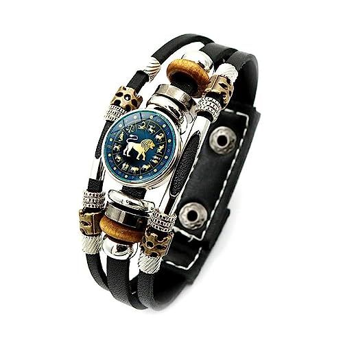 FWSHANGMAO Armband Damen,Armband Mit Zwölf Sternbildern Zeitstein Sternzeichen Löwe Geburtsstein-Armband Sternzeichen Leuchtendes Lederarmband Charm-Chakra-Schmuck Für Reisen Geschenke von FWSHANGMAO