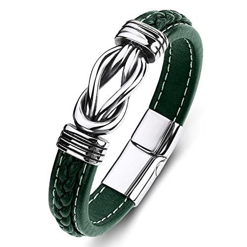 FWSHANGMAO Armband Männer,Herren Armbänder Leder Abstraktes Verdrehtes Design Lederarmband Modeaccessoires Schnalle Grün Geflochtenes Lederarmband Charm Schmuck Für Frauen Männer Geschenk 185Mm von FWSHANGMAO