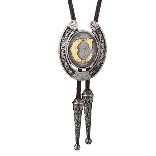 FWSHANGMAO Bolo Tie,Gentleman Denim Krawatte Charme Alphabet Accessoires Krawatten Buchstabe C Bolotie Klassische Konische Krawatte Mit Anhänger Für Elegante Abschlussball Accessoires von FWSHANGMAO