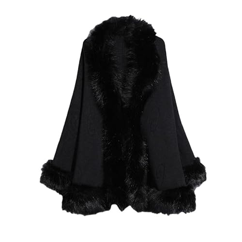 FWSHANGMAO Damen Kunstpelz Cape Wickel Bolero Strick Winter Warm Stola Schal Modisch Elegant Gestrickt Offene Vorderseite Cardigan Poncho für Herbst Winter Hochzeit Braut Brautjungfern Schwarz von FWSHANGMAO