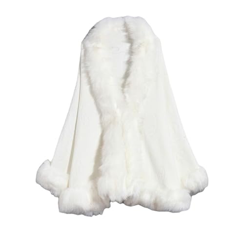 FWSHANGMAO Damen Kunstpelz Cape Wickel Bolero Strick Winter Warm Stola Schal Modisch Elegant Gestrickt Offene Vorderseite Cardigan Poncho für Herbst Winter Hochzeit Braut Brautjungfern Weiß von FWSHANGMAO