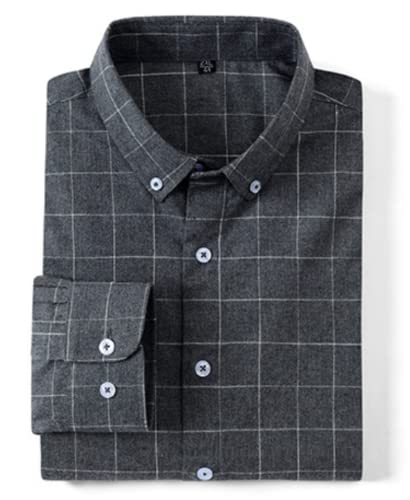FWSHANGMAO Flanellhemd,Herren Freizeithemd Dunkelgrau Grid Schmales Hemd Klassisches Flanell Businesshemd Reine Baumwolle Bodenbildung Arbeitshemd Für Herren Langarm-Sweatshirt,L von FWSHANGMAO