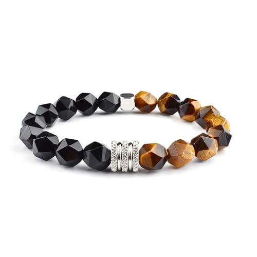 FWSHANGMAO Herren-Armbänder,10 Mm Naturstein-Perlenarmband,Diamant-Facetten-Tigerauge-Armband,Obsidian Armband,Chakra-Armbänder Für Damen Und Herren,Stretch-Perlenarmband von FWSHANGMAO